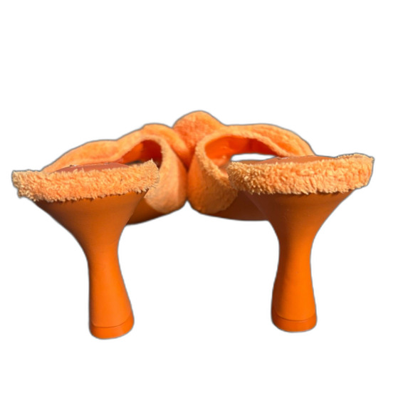 Chelsea & Violet Paris Orange Terry Cloth Bow Heel Sandals Square Toe Size 7.5 - Picture 4 of 7